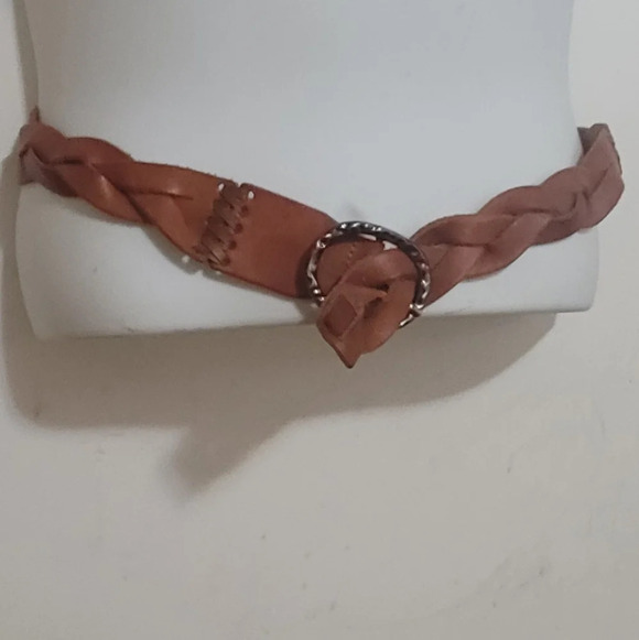Vintage Accessories - Leather braided whipstitch belt brown tan cognac vintage